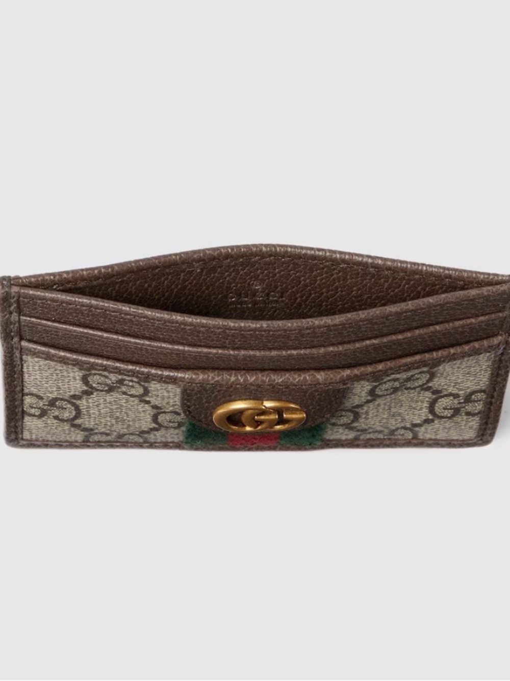 Gucci Ophidia Card Case | Brown/Beige Card Case with Green-Red Web and Gold GG - Picture 2 of 4
